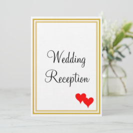 Gold White Monogram Wedding Reception Red Hearts Einladung