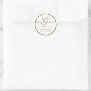 Gold White Monogramm G Hochzeits Dankesaufkleber Runder Aufkleber