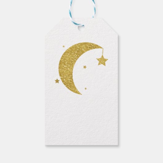 Gold & White Moon & Stars Kinderdusche Celestial Geschenkanhänger (Rückseite)