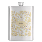 Gold White Morning Glory Blume Flachmann (Vorderseite)