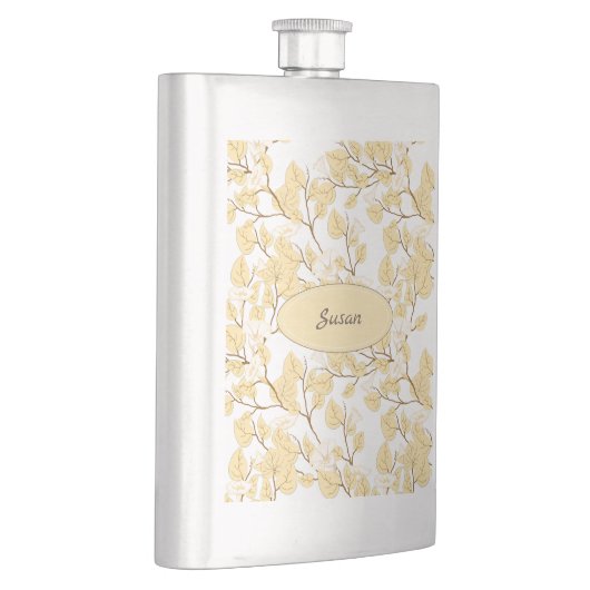 Gold White Morning Glory Blume Flachmann (Rechts)