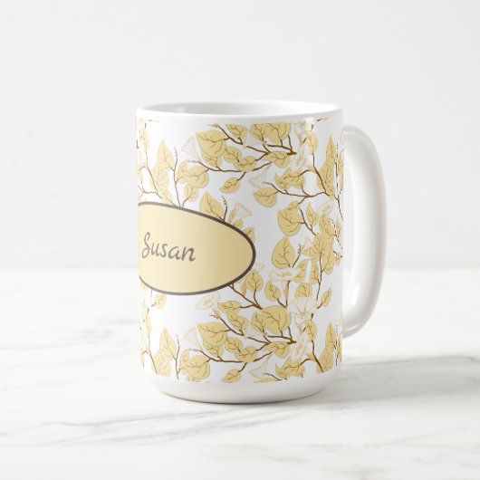 Gold White Morning Glory Blume Kaffeetasse (VorderseiteRechts)