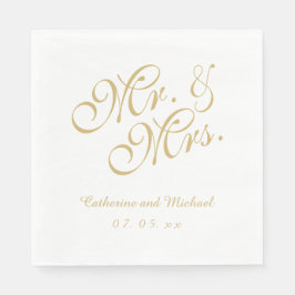 Gold White Mr. und Mrs. | Hochzeitspapier Napkins Serviette