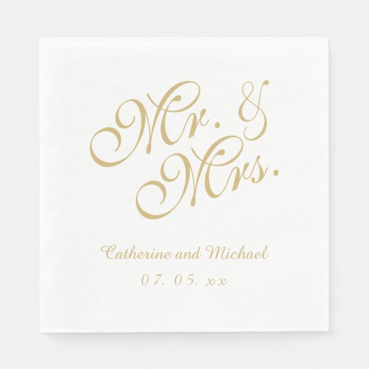 Gold White Mr. und Mrs. | Hochzeitspapier Napkins Serviette (Vorderseite)