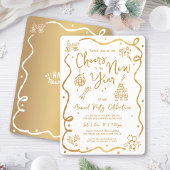 Gold White New Year Cheer Hand Drawn Sketch Party Einladung