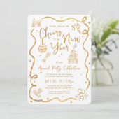 Gold White New Year Cheer Hand Drawn Sketch Party Einladung (Stehend Vorderseite)