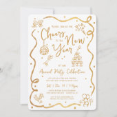 Gold White New Year Cheer Hand Drawn Sketch Party Einladung (Vorderseite)