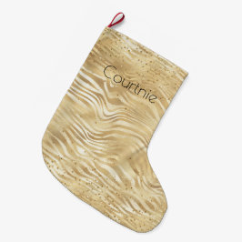 Gold White Ombre Zebra Confetti Glitzern Großer Weihnachtsstrumpf