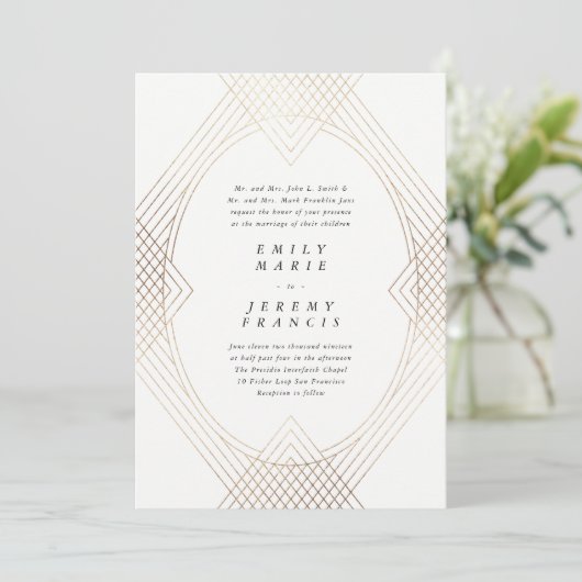 Gold White Oval Geometric Simple Modern Gatsby Einladung (Stehend Vorderseite)