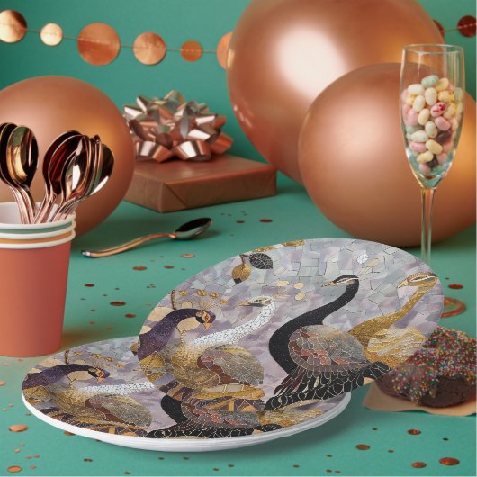 Gold White Peacocks Weihnachten Pappteller (Multi)