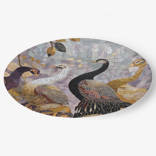 Gold White Peacocks Weihnachten Pappteller (Schrägansicht)