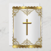 Gold White Pearl Cross Taufe Christening 2 Einladung (Rückseite)