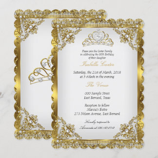 Gold White Pearl Lace Damask Tiara Geburtstagspart Einladung