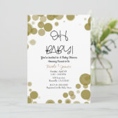 Gold & White Polka Dot Bubbles OH BABY Dusche Einladung (Stehend Vorderseite)
