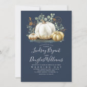Gold White Pumpkins Rustic Navy Blue Hochzeit im H Einladung (Vorderseite)