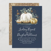 Gold White Pumpkins Rustic Navy Blue Hochzeit im H Einladung (Vorne/Hinten)
