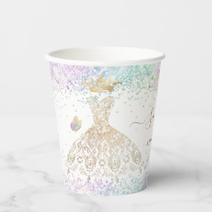 Gold White Quinceanera Kleid Pastel Butterfliegen Pappbecher