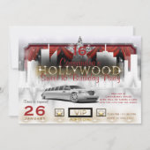 Gold White & Red City Lights Limo Hollywood Party Einladung (Vorderseite)