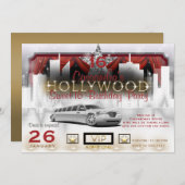 Gold White & Red City Lights Limo Hollywood Party Einladung (Vorne/Hinten)