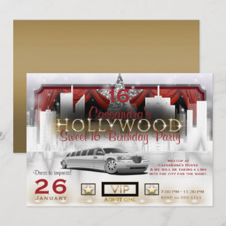 Gold White & Red City Lights Limo Hollywood Party Einladung