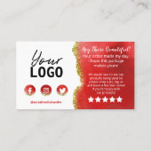 Gold White Red Glitzer Agate Vielen Dank für Ihre  Visitenkarte (Rückseite)