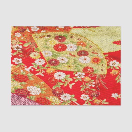 Gold White Red Japanisch Kimono Floral Decoupage Seidenpapier (Vorderseite)