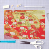 Gold White Red Japanisch Kimono Floral Decoupage Seidenpapier (Handwerk)