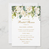 Gold White Rose Brautparty Einladung (Vorderseite)