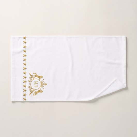 Gold White Royal Scrolls Crown Horses Monogram Badhandtuch Set (Handtuch)