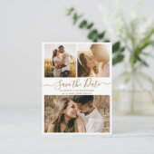 Gold White Script Collage Wedding speichern das Da Ankündigungspostkarte (Stehend Vorderseite)