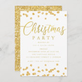 Gold White Script Confetti Weihnachten Party Einladung (Vorne/Hinten)