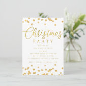 Gold White Script Confetti Weihnachten Party Einladung (Stehend Vorderseite)