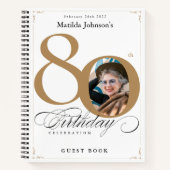 Gold White Script Elegant 80. Geburtstag Gästebuch Notizblock (Vorderseite)