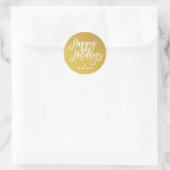 Gold White Script Happy Holidays Runder Aufkleber (Tasche)