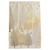 Gold White Silver Christmas Pine Trees Geschenktas Mittlere Geschenktüte (Rückseite)