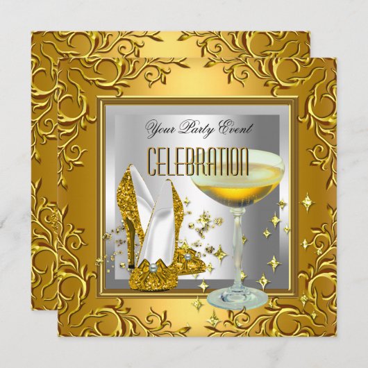 Gold White Silver High Heel Shoes Champagner Einladung (Vorne/Hinten)