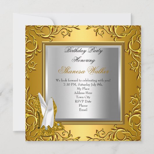 Gold White Silver High Heel Shoes Champagner Einladung (Rückseite)