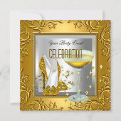 Gold White Silver High Heel Shoes Champagner Einladung (Vorderseite)