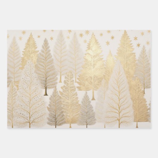 Gold White Silver Trees Weihnachten Geschenkpapier Set (Vorderseite)