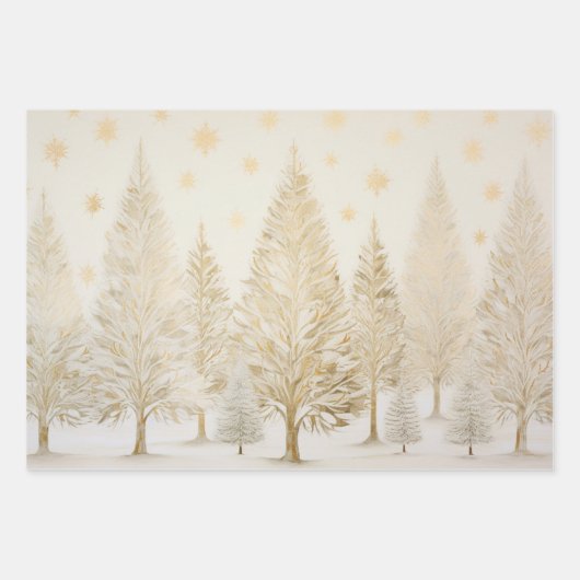 Gold White Silver Weihnachtsbaumen Geschenkpapier Set (Vorderseite 2)