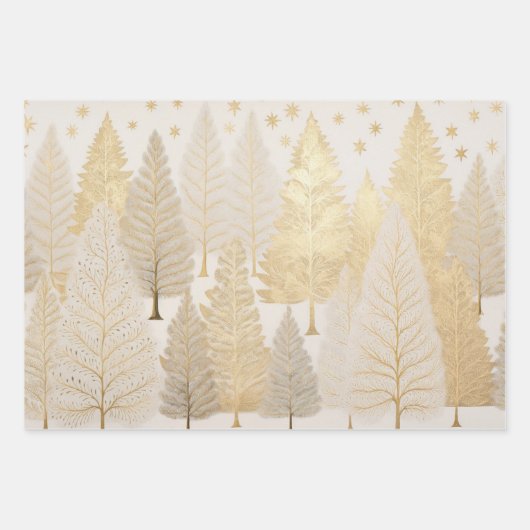 Gold White Silver Weihnachtsbaumen Geschenkpapier Set (Vorderseite)