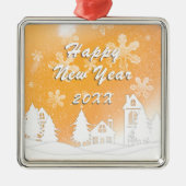 Gold White Snow House Frohe Weihnachten Ornament Aus Metall (Vorne)