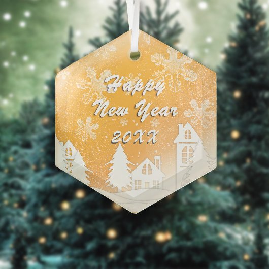Gold White Snow House Frohes Neues Jahr Ornament Aus Glas