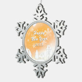 Gold White Snow House Frohes Neues Jahr Schneeflocken Zinn-Ornament (Rechts)