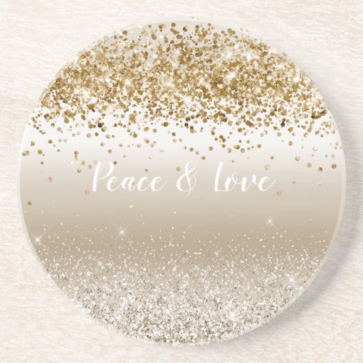 Gold White Sparkle Glitzer Peace Liebe Getränkeuntersetzer (Vorne)