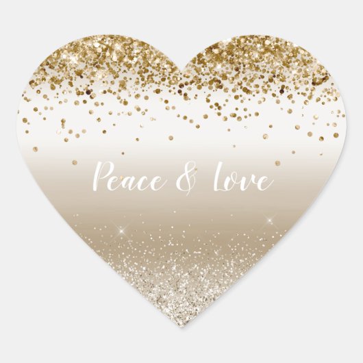 Gold White Sparkle Glitzer Peace Liebe Herz-Aufkleber (Vorderseite)