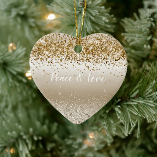 Gold White Sparkle Glitzer Peace Liebe Keramik Ornament (Baum)