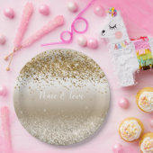 Gold White Sparkle Glitzer Peace Liebe Pappteller (Party)