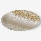 Gold White Sparkle Glitzer Peace Liebe Pappteller (Schrägansicht)