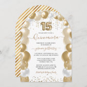 Gold White Sparkle Quinceañera Balloon Einladung (Vorne/Hinten)